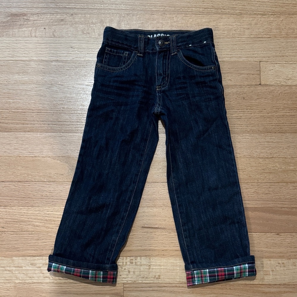 Gymboree Dark Blue Jeans with Plaid Cuffs